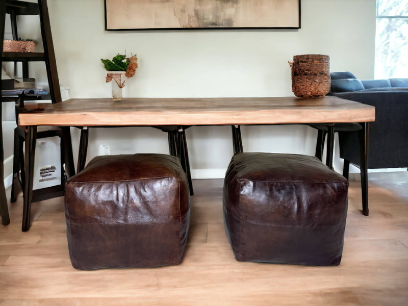 Moroccan Brown Square Pouf: A Timeless Treasure of Berber Craftsmanship - handmade by Moroccantastics - authentic Moroccan pouf, Berber craftsmanship, brown leather pouf, genuine Moroccan leather pouf, hand-stitched pouf, handcrafted pouf, leather work, Moroccan décor, Moroccan furniture, Moroccan pouf, square pouf