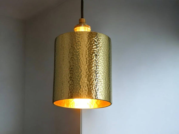  Handcrafted Hammered Brass Cylindrical Pendant Ceiling Light Fixture