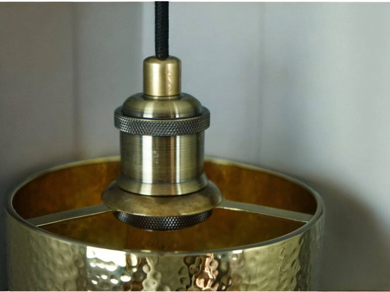  Handcrafted Hammered Brass Cylindrical Pendant Ceiling Light Fixture