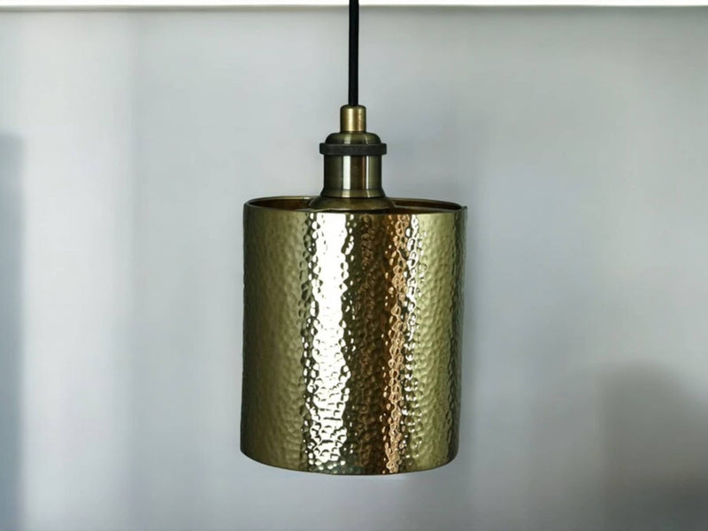  Handcrafted Hammered Brass Cylindrical Pendant Ceiling Light Fixture