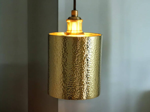  Handcrafted Hammered Brass Cylindrical Pendant Ceiling Light Fixture