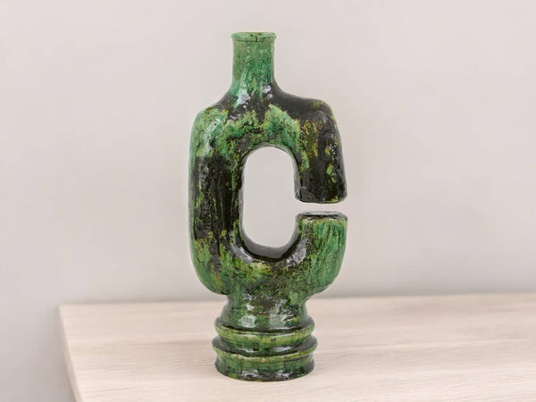 Artisan Handmade Moroccan Tamegroute  Green Glazed Vase