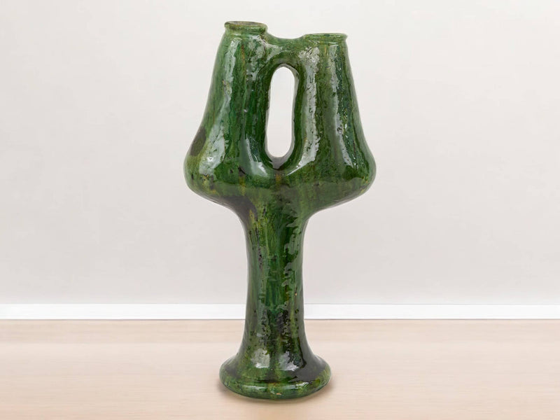 Artisan Handmade Moroccan Tamegroute  Green Glazed Vase