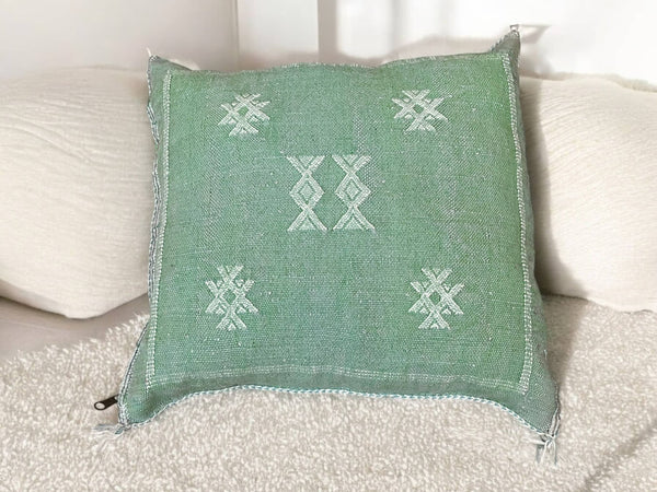 Cactus Silk Pillow, Handmade Lumbar Cushion, Moroccan Sabra Decorative Pillow for Home