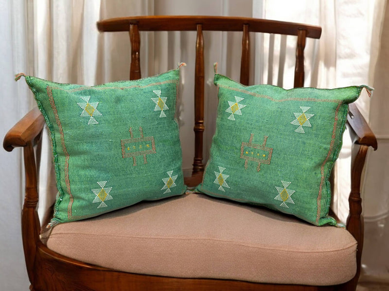 Cactus Silk Pillow, Handmade Lumbar Cushion, Moroccan Sabra Decorative Pillow for Home