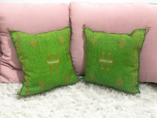 Cactus Silk Pillow, Handmade Lumbar Cushion, Moroccan Sabra Decorative Pillow for Home