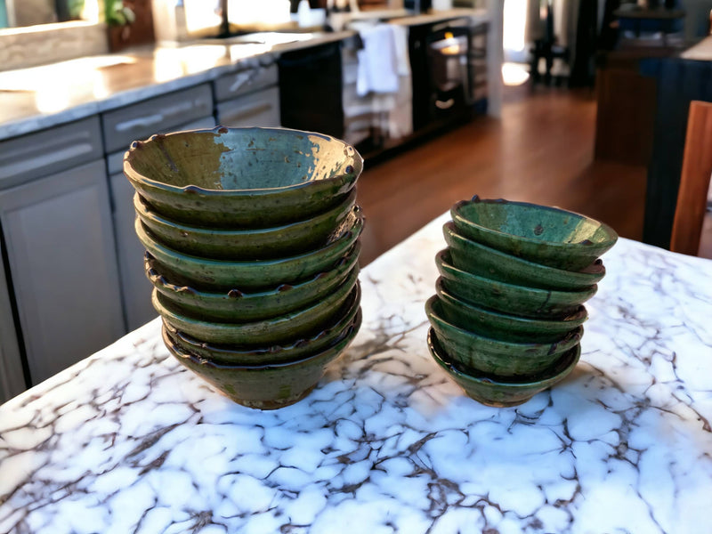 Set of 6 Tamegroute Bowls, Tamegroute Bowls Green Glazed Pottery