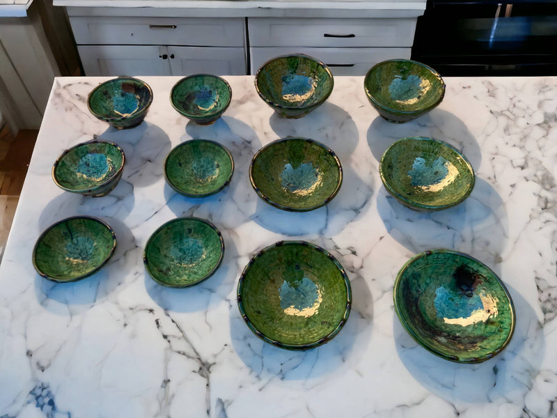 Set of 6 Tamegroute Bowls, Tamegroute Bowls Green Glazed Pottery