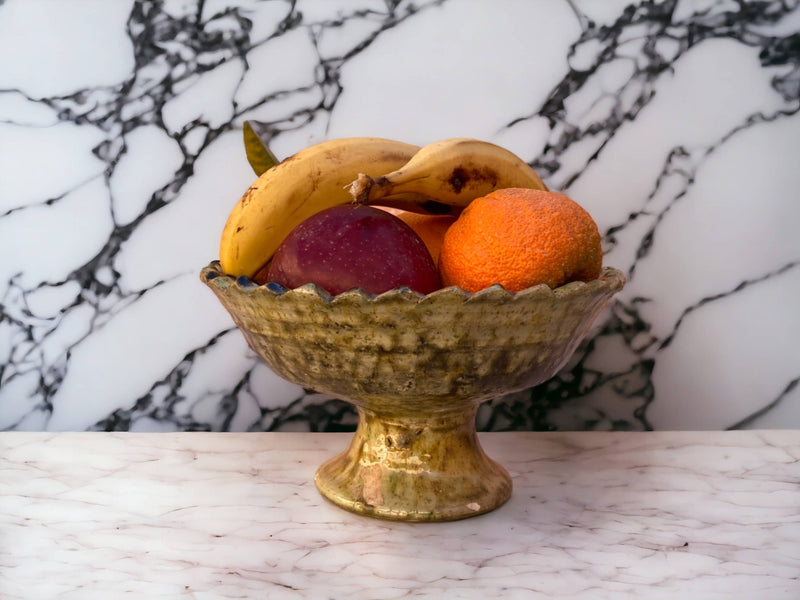 Tamgroute Ochre Fruit Bowl, Tamegroute Bowls Ochre Glazed Pottery, Pedestal bowls, Nesting bowls