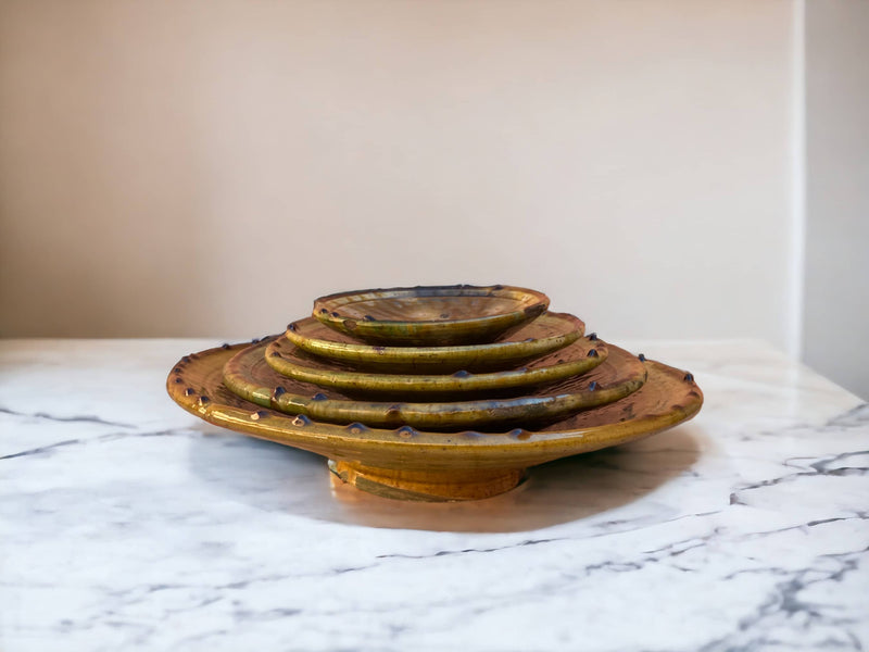 Tamegroute Plates, Handmade Plates, Plate Ochre Glazed Pottery, Pedestal Plate, Serving Plate, nesting Plates, Plate set handmade in Morocco