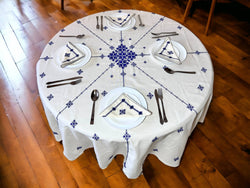 Royal blue Hand Embroidered Table cloth and napkins, a magnificent decoration to add a Moroccan touch to your home. - handmade by Moroccantastics - embroidered