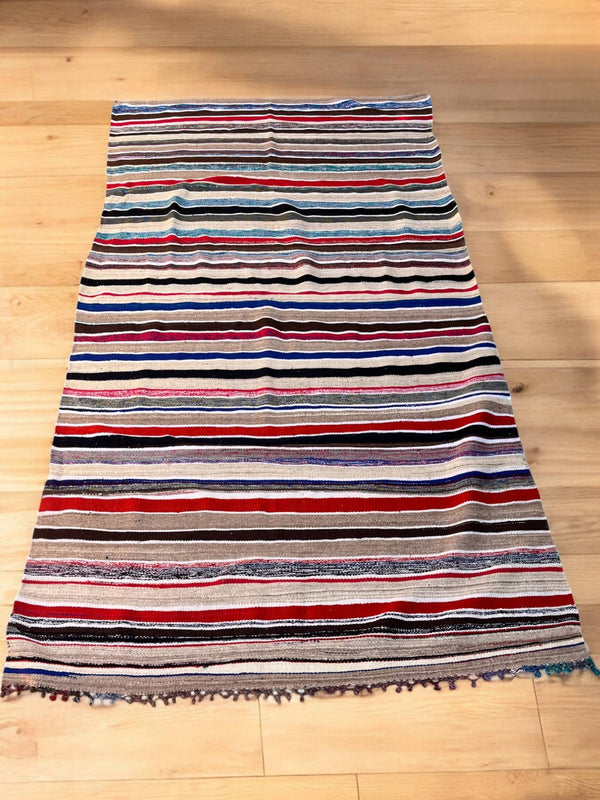 Moroccan Vintage Berber Striped Kilim Rug: Explore Enduring Beauty