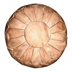 Unleash the Essence of Morocco with Our Naturally Tanned Round Leather Ottoman Pouf - handmade by Moroccantastics - leather work, round pouf