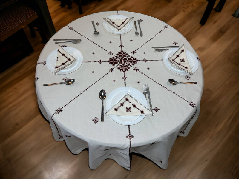 Burgundy Hand Embroidered Table cloth and napkins, a magnificent decoration to add a Moroccan touch to your home. - handmade by Moroccantastics - embroidered