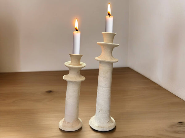 Artisanal Moroccan Unglazed Tamegroute White  Candlestick Holder