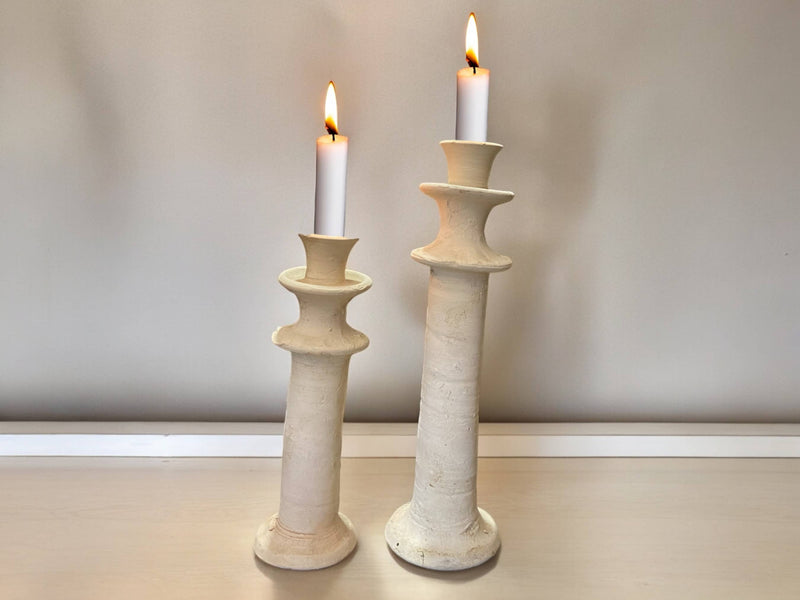 Artisanal Moroccan Unglazed Tamegroute White  Candlestick Holder