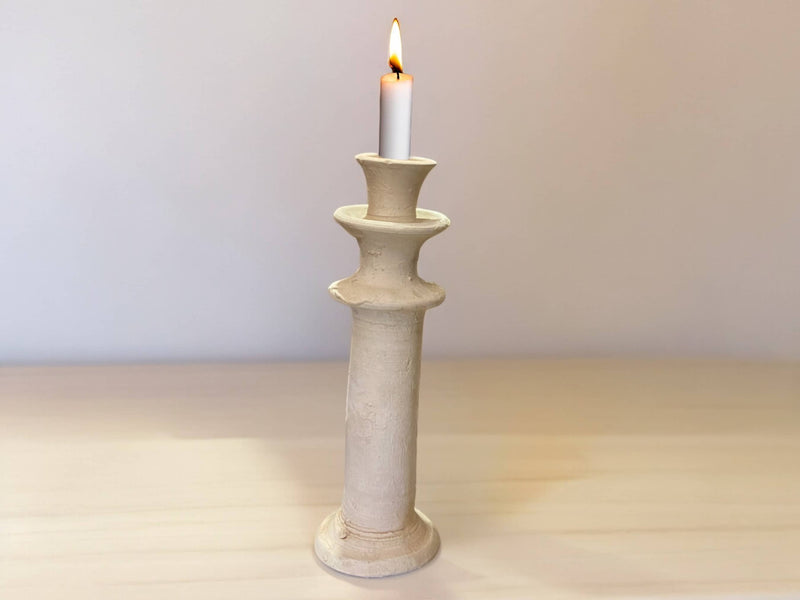 Artisanal Moroccan Unglazed Tamegroute White  Candlestick Holder