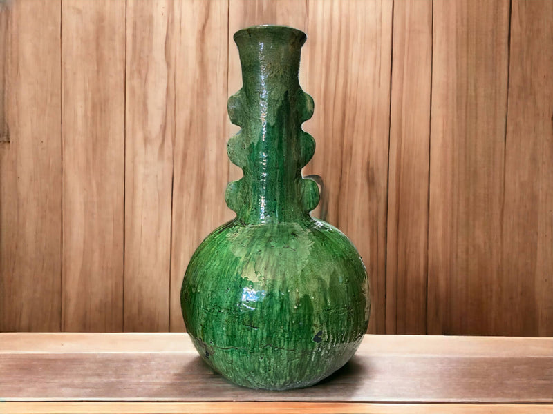 Artisan Handmade Moroccan Tamegroute  Green Glazed Vase