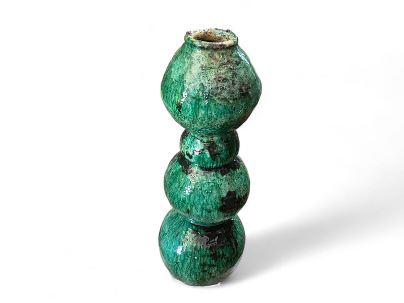 Artisan Handmade Moroccan Tamegroute  Green Glazed Vase