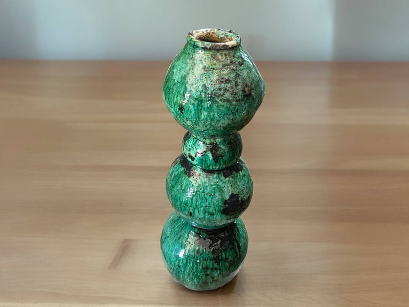 Artisan Handmade Moroccan Tamegroute  Green Glazed Vase