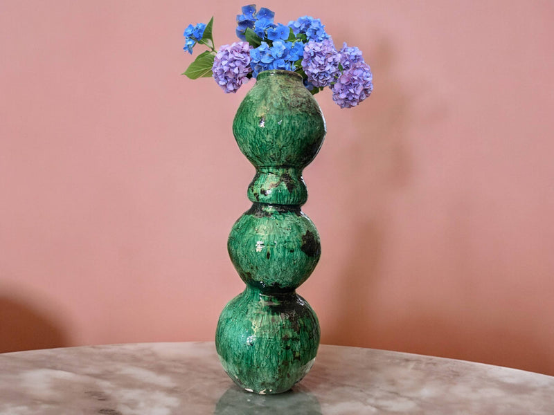 Artisan Handmade Moroccan Tamegroute  Green Glazed Vase