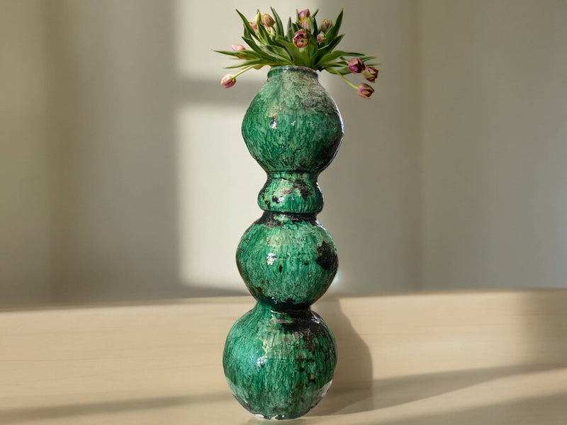 Artisan Handmade Moroccan Tamegroute  Green Glazed Vase