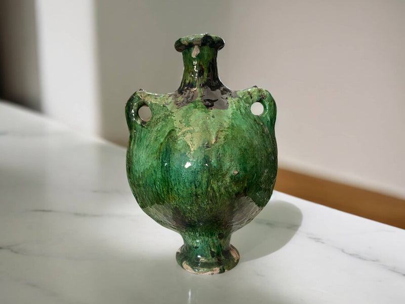 Artisan Handmade Moroccan Tamegroute  Green Pitcher Glazed Vase