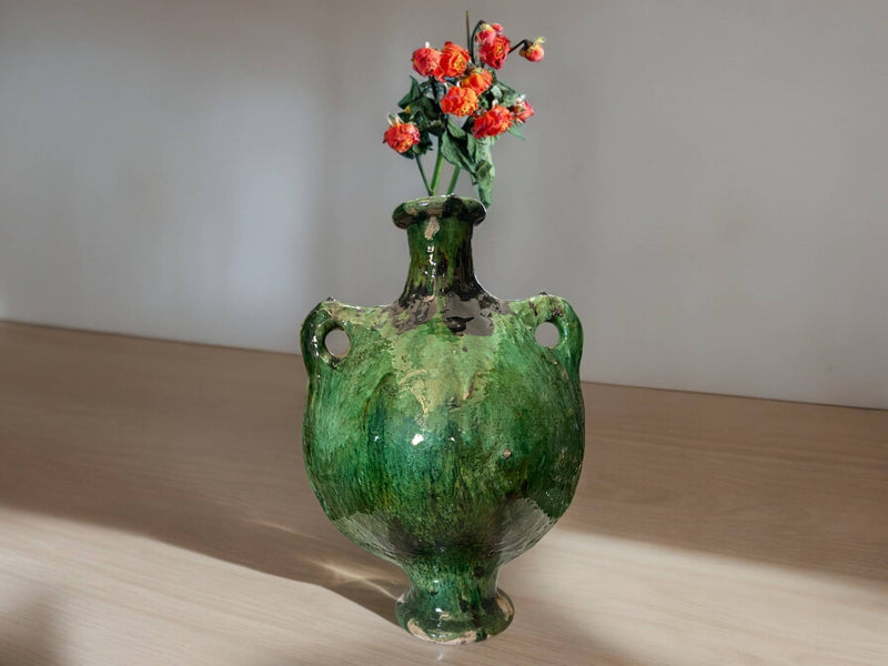 Artisan Handmade Moroccan Tamegroute  Green Pitcher Glazed Vase