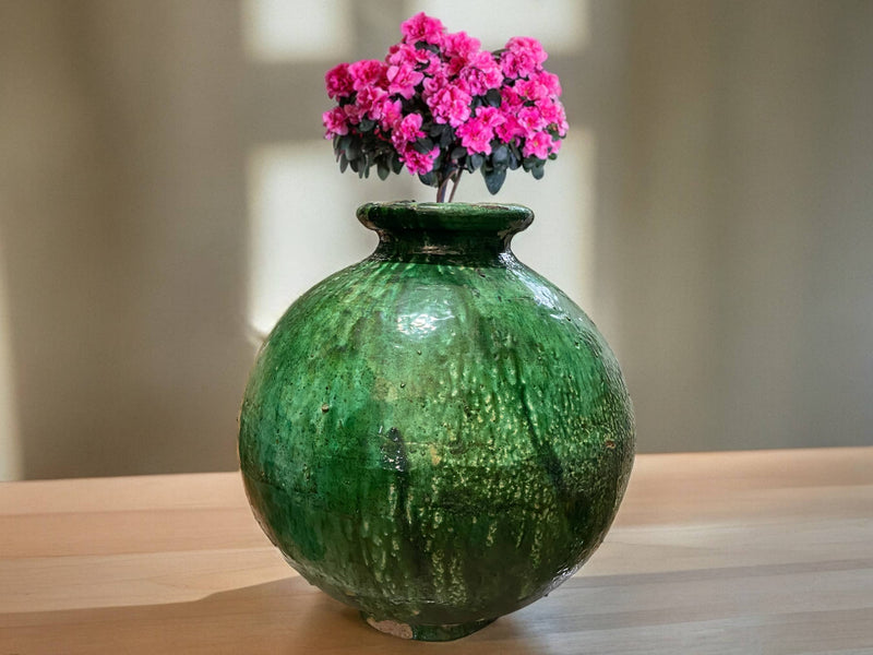 Artisan Handmade Moroccan Tamegroute  Green Glazed Large Floor Vase