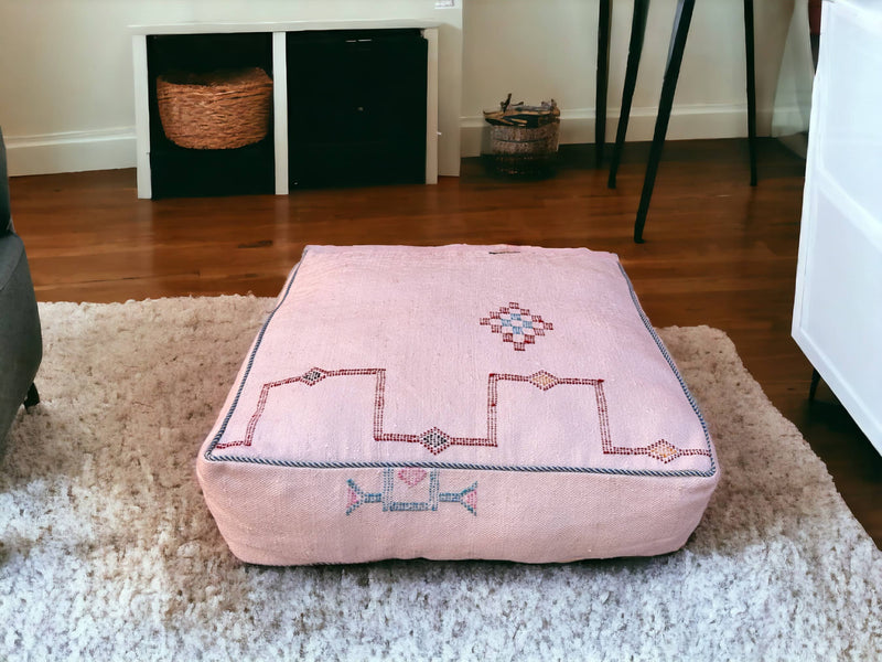 Handmade Cactus Silk Pouf – Moroccan luxury for your living space. Silk square pouf, perfect Ottoman Footstool. Elevate with style.