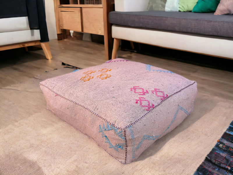 Handmade Cactus Silk Pouf – Moroccan luxury for your living space. Silk square pouf, perfect Ottoman Footstool. Elevate with style.