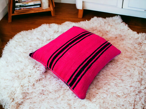 Artisan-Crafted Moroccan Handwoven Kilim Pillow and Berber Style Cushion, Perfect for Boho-Inspired Cozy Home Decor with Moroccan Handmade Wool Touch.