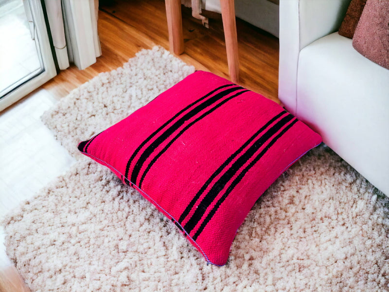 Artisan-Crafted Moroccan Handwoven Kilim Pillow and Berber Style Cushion, Perfect for Boho-Inspired Cozy Home Decor with Moroccan Handmade Wool Touch.