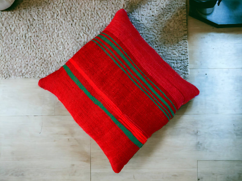 Artisan-Crafted Moroccan Handwoven Kilim Pillow and Berber Style Cushion, Perfect for Boho-Inspired Cozy Home Decor with Moroccan Handmade Wool Touch.