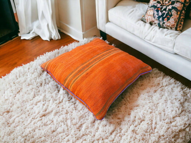 Artisan-Crafted Moroccan Handwoven Kilim Pillow and Berber Style Cushion, Perfect for Boho-Inspired Cozy Home Decor with Moroccan Handmade Wool Touch.