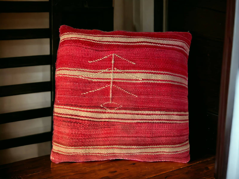 Artisan-Crafted Moroccan Handwoven Kilim Pillow and Berber Style Cushion, Perfect for Boho-Inspired Cozy Home Decor with Moroccan Handmade Wool Touch.