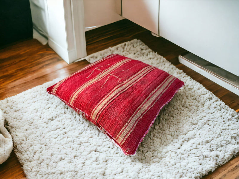 Artisan-Crafted Moroccan Handwoven Kilim Pillow and Berber Style Cushion, Perfect for Boho-Inspired Cozy Home Decor with Moroccan Handmade Wool Touch.