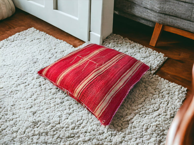 Artisan-Crafted Moroccan Handwoven Kilim Pillow and Berber Style Cushion, Perfect for Boho-Inspired Cozy Home Decor with Moroccan Handmade Wool Touch.