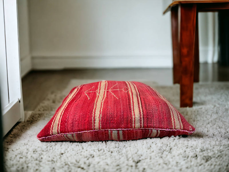 Artisan-Crafted Moroccan Handwoven Kilim Pillow and Berber Style Cushion, Perfect for Boho-Inspired Cozy Home Decor with Moroccan Handmade Wool Touch.