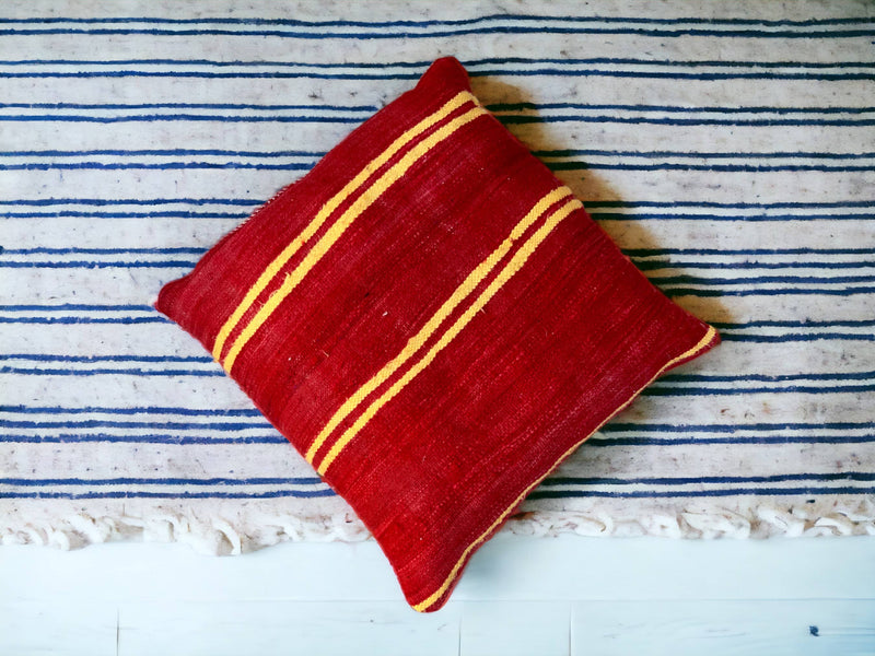 Artisan-Crafted Moroccan Handwoven Kilim Pillow and Berber Style Cushion, Perfect for Boho-Inspired Cozy Home Decor with Moroccan Handmade Wool Touch.