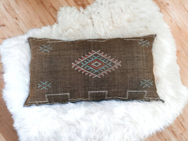 Moroccan Cactus Lumbar: Handwoven Sabra Silk, Berber Cushion - Bohemian Sofa Pillow with Optional Inner Pillow, Crafted by Berber Women