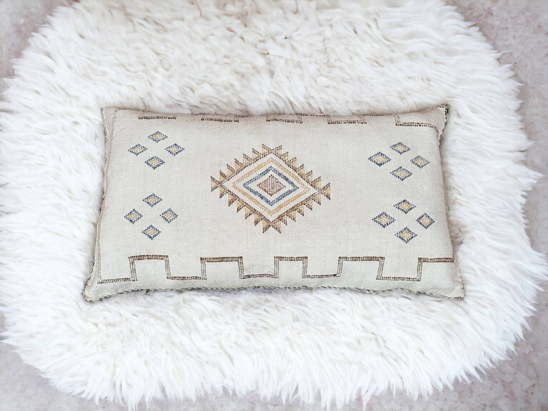 Moroccan Cactus Lumbar: Handwoven Sabra Silk, Berber Cushion - Bohemian Sofa Pillow with Optional Inner Pillow, Crafted by Berber Women