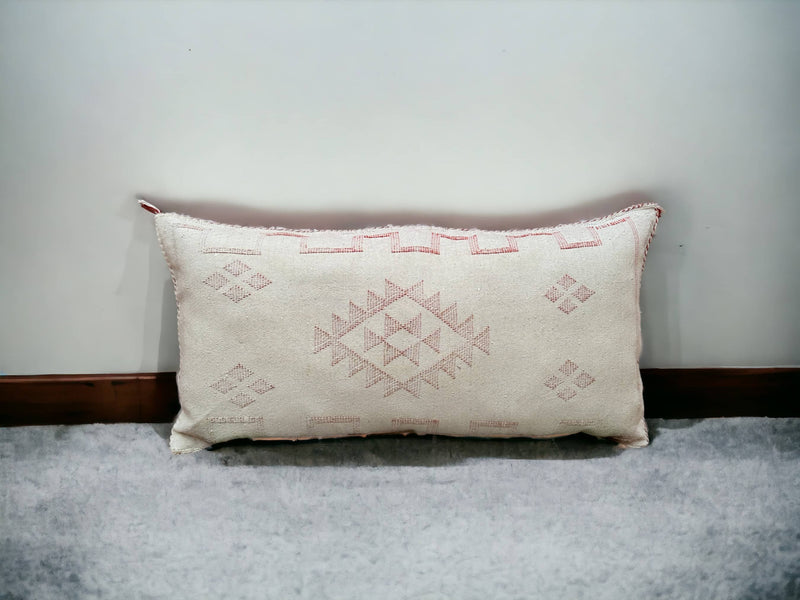 Moroccan Cactus Lumbar: Handwoven Sabra Silk, Berber Cushion - Bohemian Sofa Pillow with Optional Inner Pillow, Crafted by Berber Women