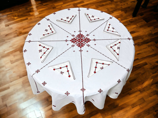 Hand Embroidered Table cloth and napkins, a magnificent decoration to add a Moroccan touch to your home. - handmade by Moroccantastics - embroidered