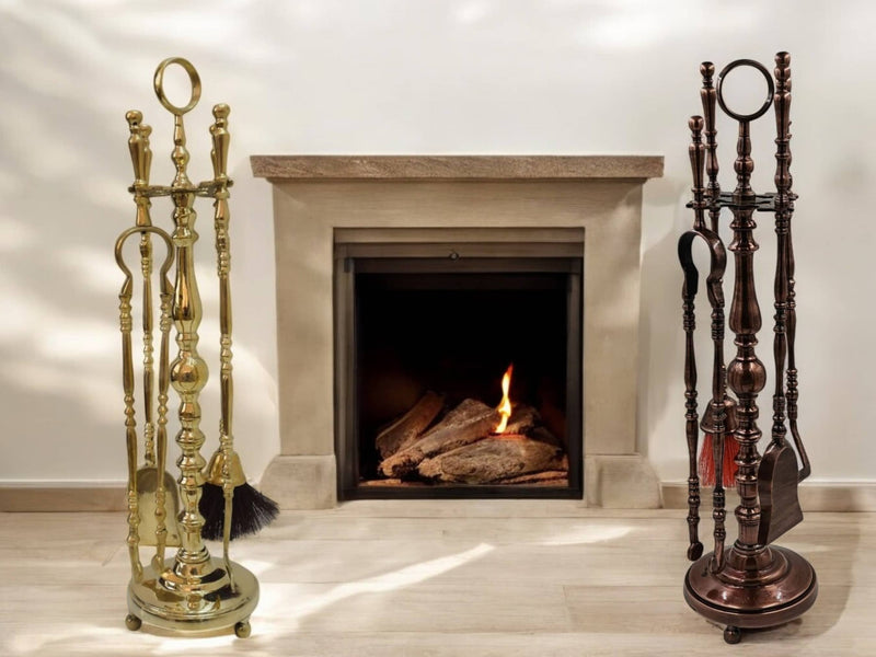 4-Piece Antique Brass Fireplace Tool Set