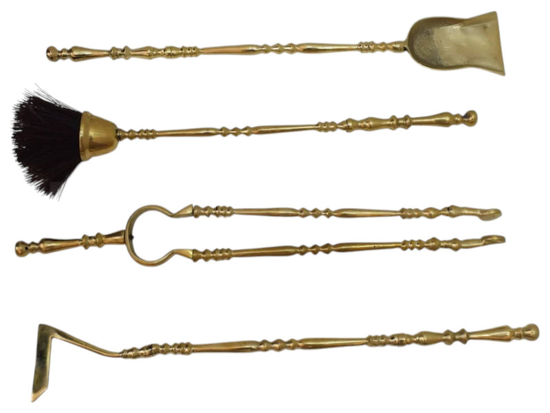 4-Piece Antique Brass Fireplace Tool Set