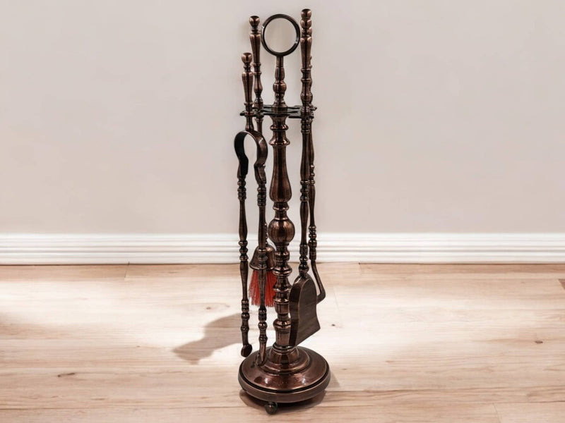 4-Piece Antique Brass Fireplace Tool Set