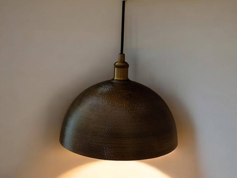 Antique Brass Hammered Pendant Light - Dome Ceiling Fixture for Kitchen Island Hanging