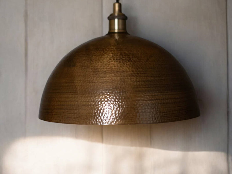 Antique Brass Hammered Pendant Light - Dome Ceiling Fixture for Kitchen Island Hanging