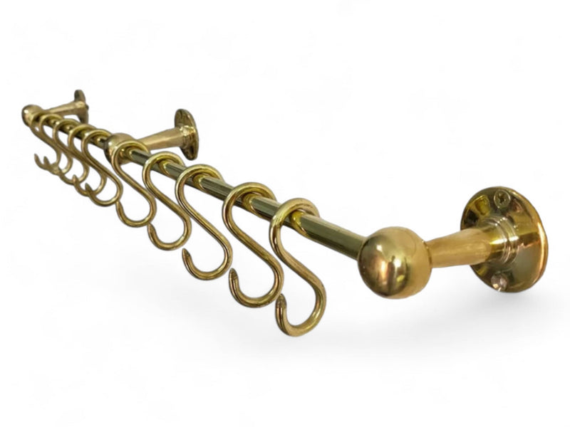 Elegant Unlacquered Brass Pot Rail with Hooks - Stylish Kitchen Storage Solution